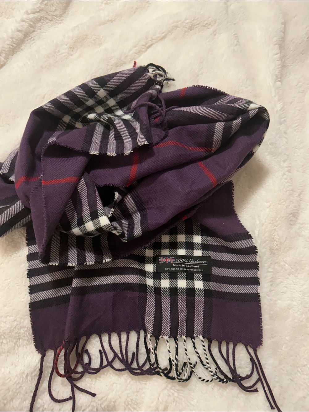 Purple Plaid Cashmere-Feel Scarf. Like new!
